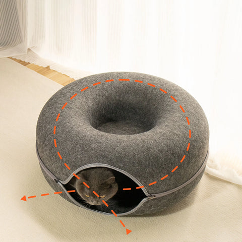 Hot Selling XL Doughnut-Shaped Cat Bed Tunnel High Quality Wool Wood Plastic Foam Accessory Modern Style Sleep Box for Cats Dogs