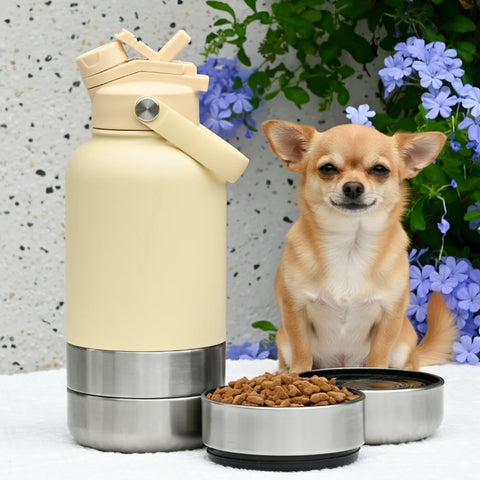 3 in 1 32oz Portable Pet Dog Water Bottle Bowls Stainless Steel Insulated Outdoor Travel Drinking Bottle