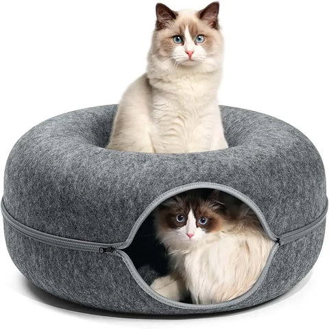 Hot Selling XL Doughnut-Shaped Cat Bed Tunnel High Quality Wool Wood Plastic Foam Accessory Modern Style Sleep Box for Cats Dogs
