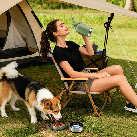 3 in 1 32oz Portable Pet Dog Water Bottle Bowls Stainless Steel Insulated Outdoor Travel Drinking Bottle