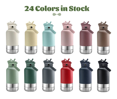 3 in 1 32oz Portable Pet Dog Water Bottle Bowls Stainless Steel Insulated Outdoor Travel Drinking Bottle