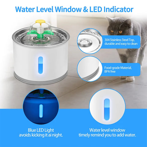 Petwant 2.4L Security Mute LED  Smart Pet Water Feeder Bowl Cat Dog Automatic Water Fountain