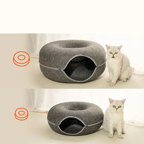 Hot Selling XL Doughnut-Shaped Cat Bed Tunnel High Quality Wool Wood Plastic Foam Accessory Modern Style Sleep Box for Cats Dogs