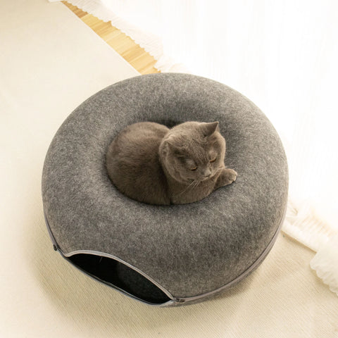Hot Selling XL Doughnut-Shaped Cat Bed Tunnel High Quality Wool Wood Plastic Foam Accessory Modern Style Sleep Box for Cats Dogs
