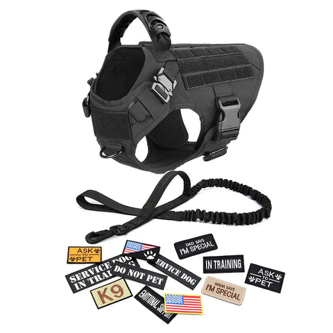 Military Large Dog Harness Collar Leash Bags Patches Set Pet Malinois Training Vests Tactical Dogs Harnesses Accessories