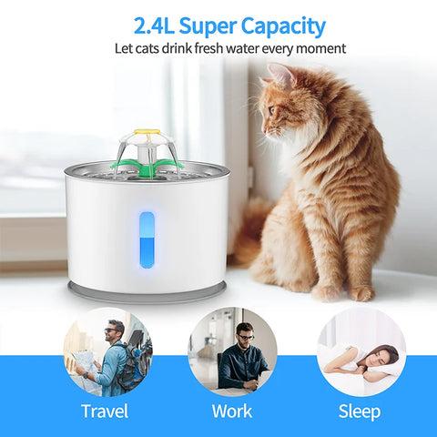 Petwant 2.4L Security Mute LED  Smart Pet Water Feeder Bowl Cat Dog Automatic Water Fountain